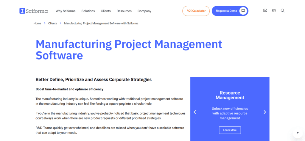 Sciforma manufacturing project management software