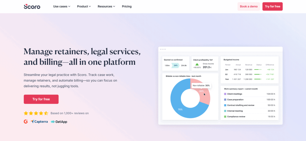 Scoro legal project management software