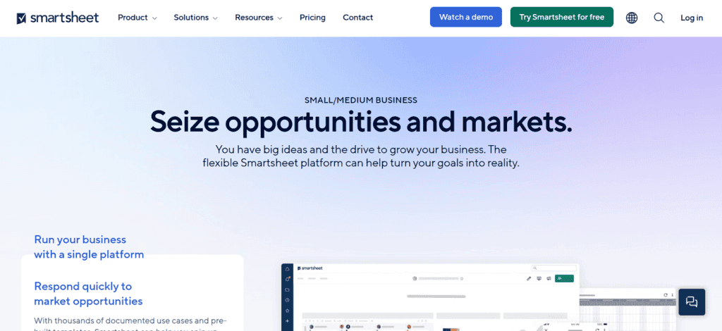 Smartsheet small business project management software