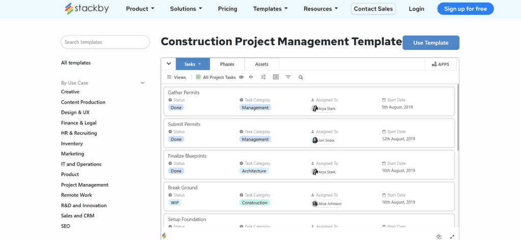 Stackby construction project management software