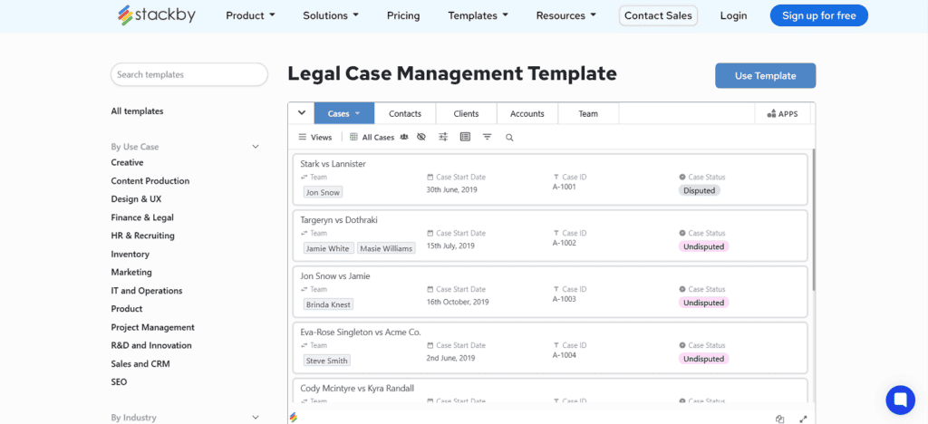 Stackby legal project management software