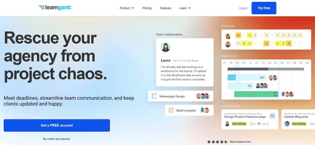 TeamGantt creative agency project management software