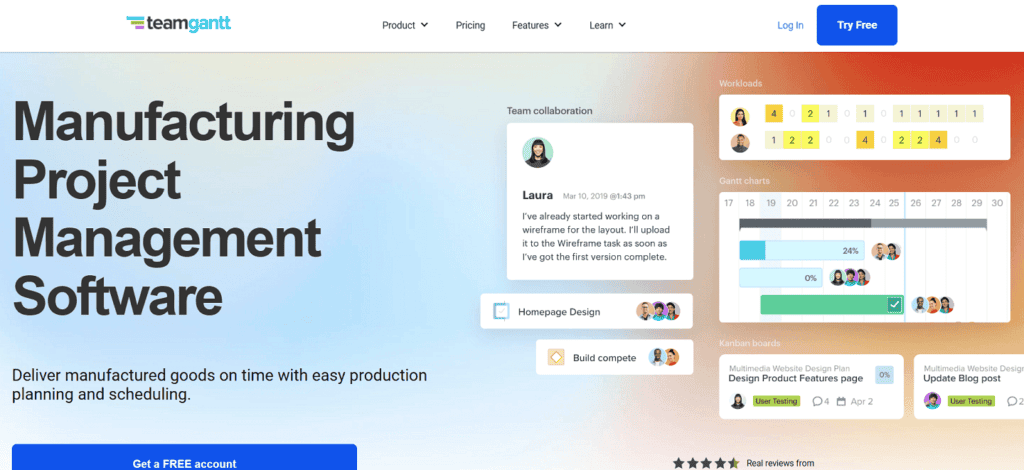 TeamGantt manufacturing project management software