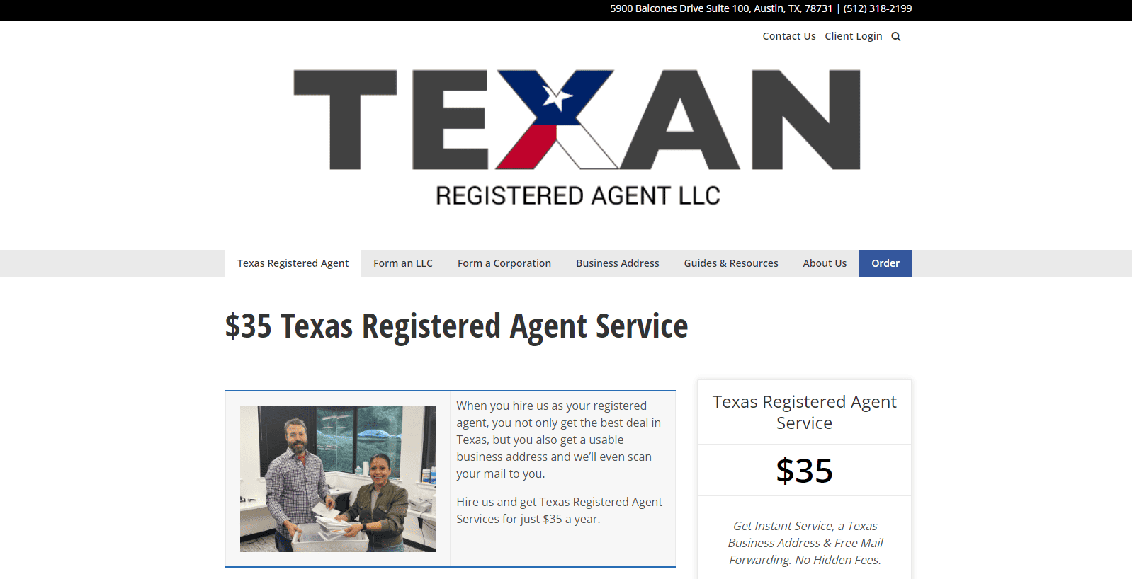 Texas Registered Agent LLC Landing Page