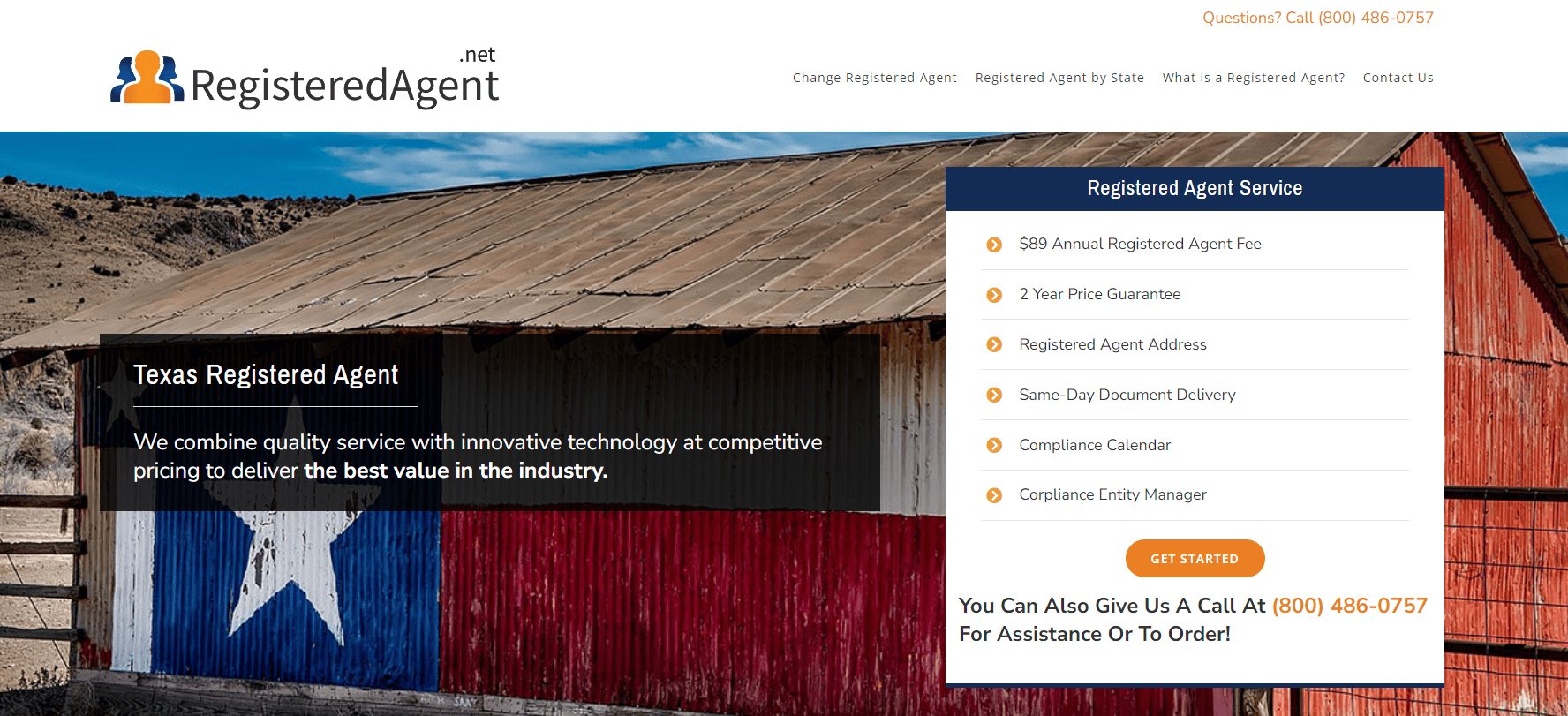 Texas Registered Agent Net Landing Page