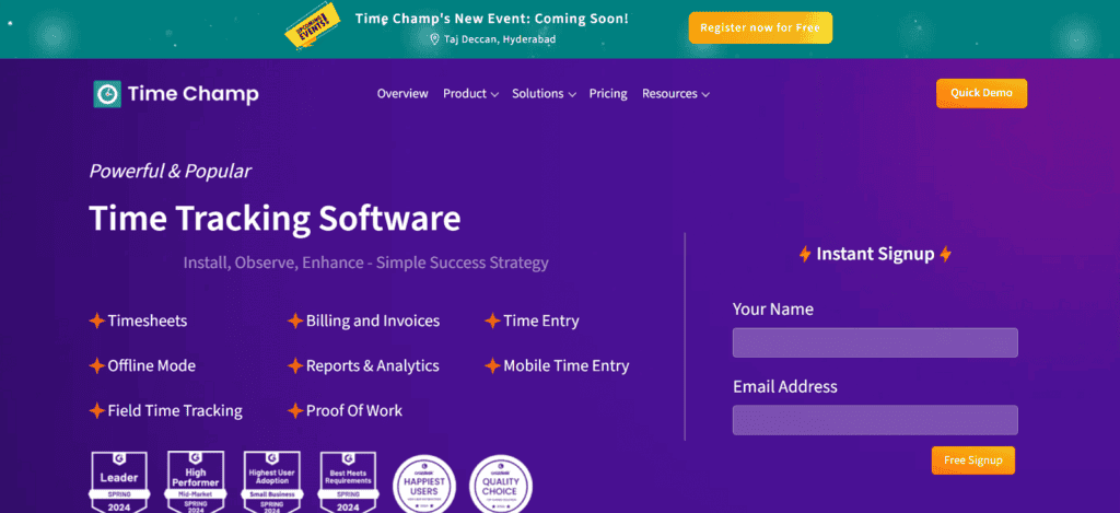 Time Champ time tracking project management software