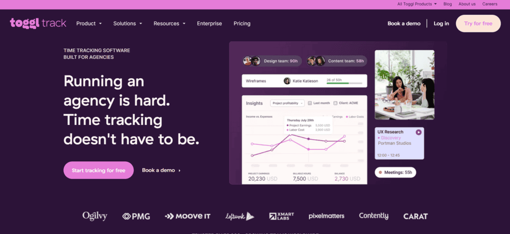 Toggl Track creative agency project management software