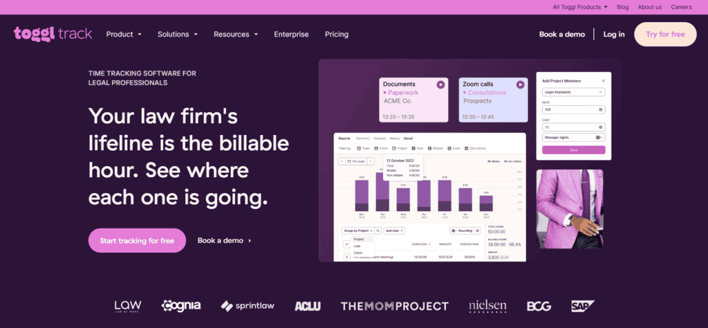 Toggl Track legal project management software