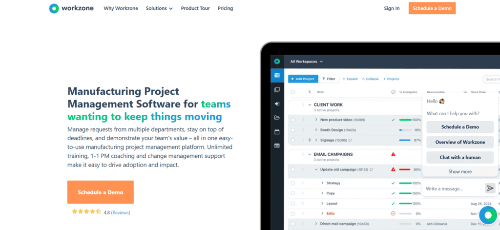 Workzone manufacturing project management software