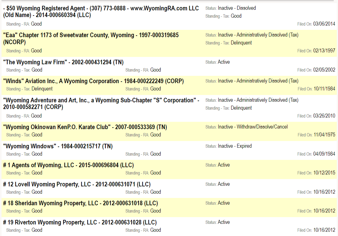 Wyoming (WY) Secretary of State (SOS) LLC & Business Search Switch On