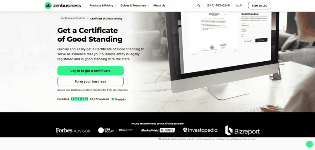 Zen Business Certificate of Good Standing