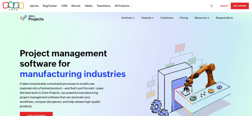 Zoho Projects manufacturing project management software