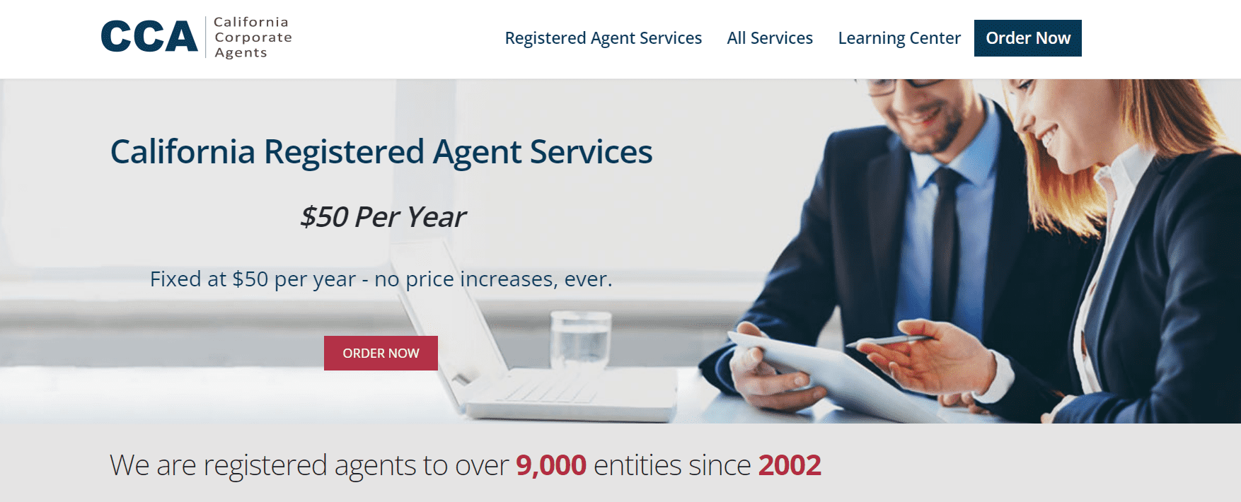 California Corporate Agents landing page.