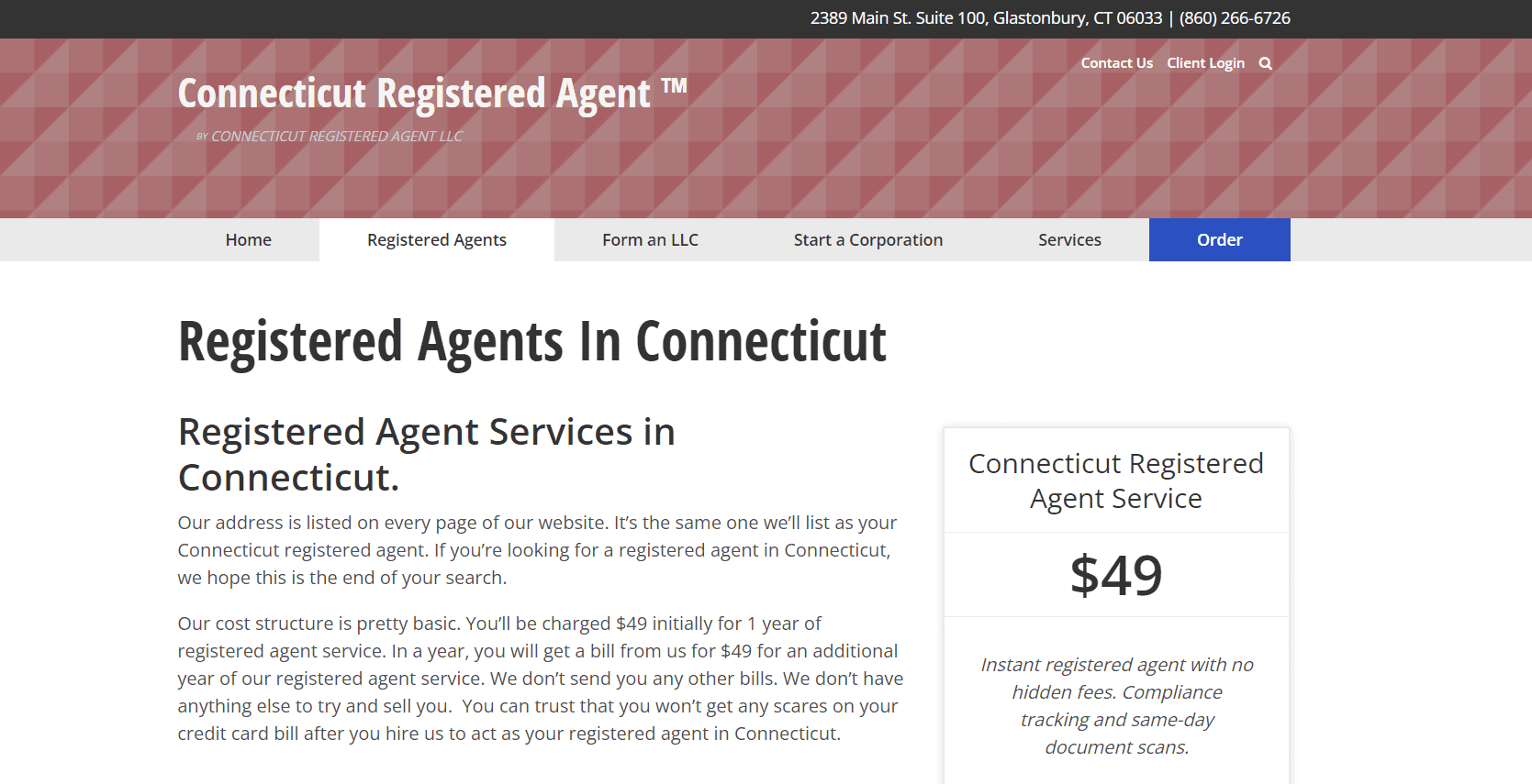 Connecticut Registered Agent landing page.