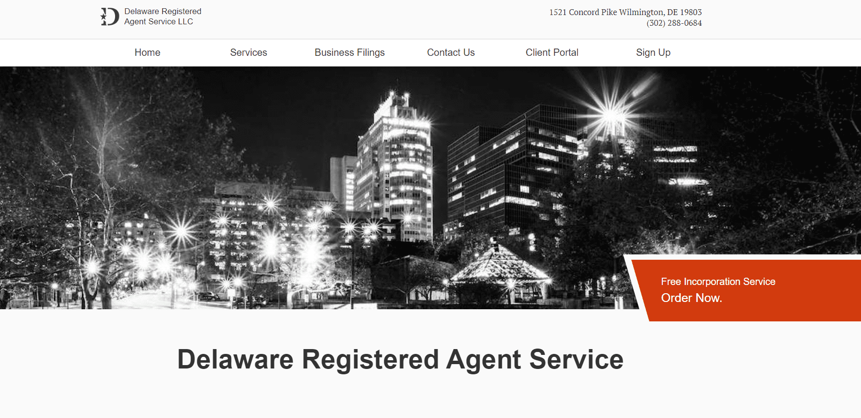 Delaware registered agent service landing page