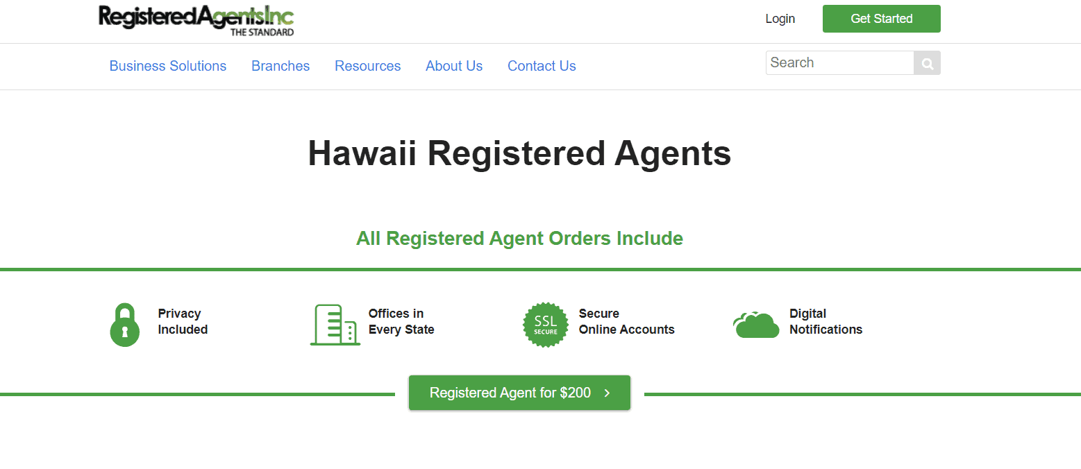 Registered Agent Inc. landing page