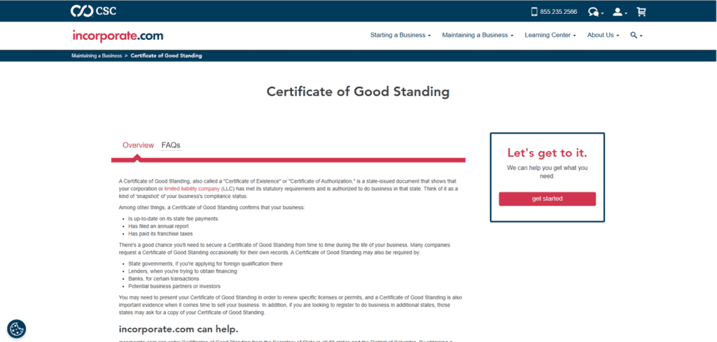 incorporate.com Certificate of Good Standing