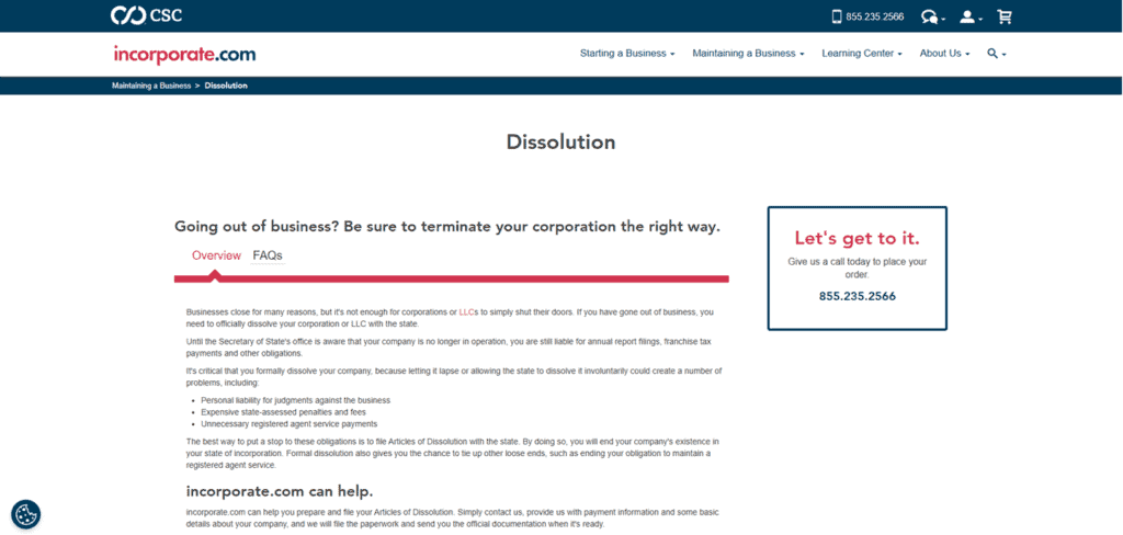 incorporate.com dissolve LLC
