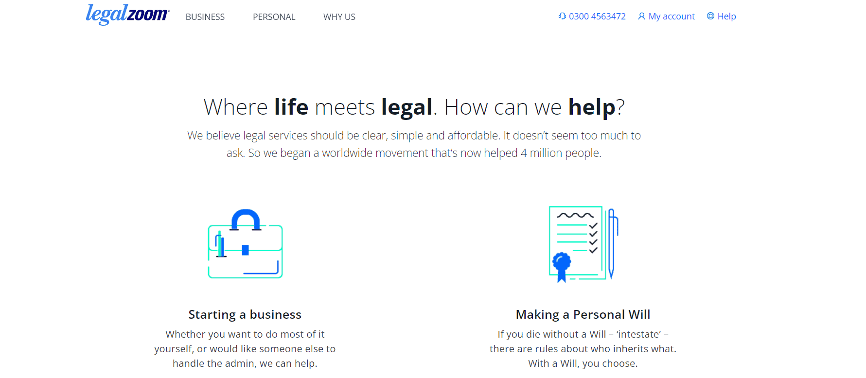 Legal Zoom landing page.