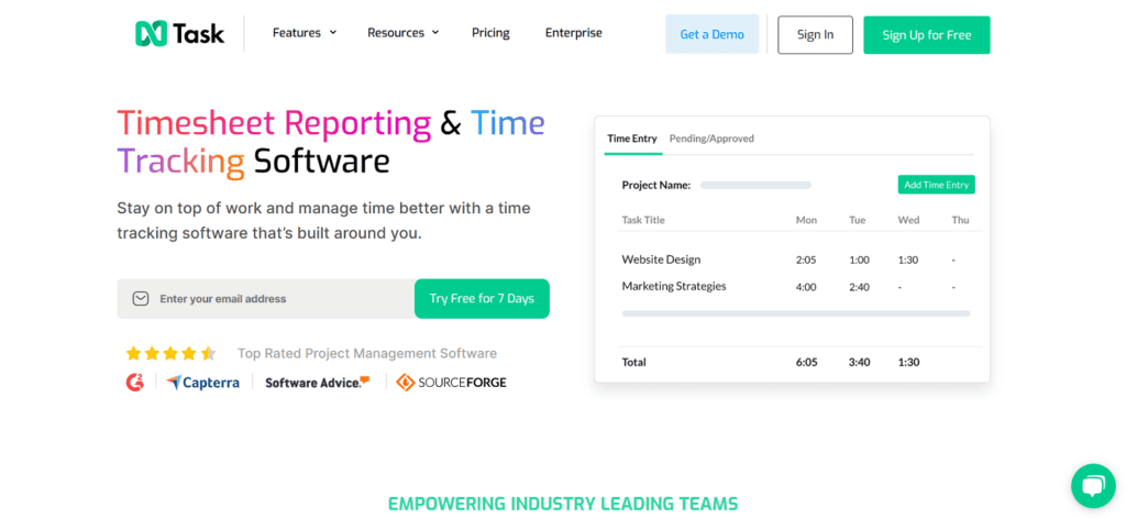 nTask time tracking project management software