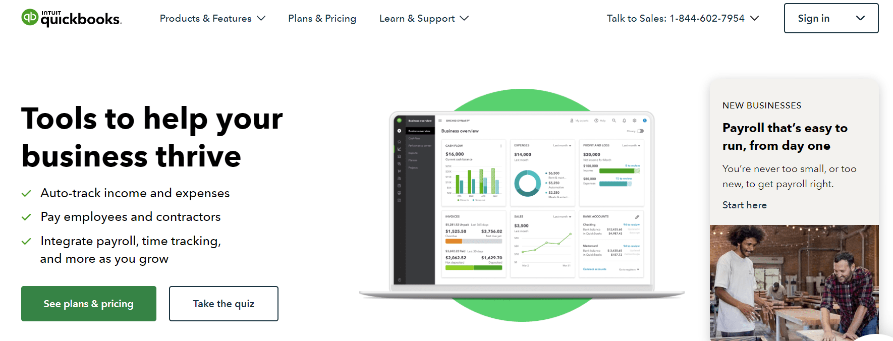 Quickbooks landing page