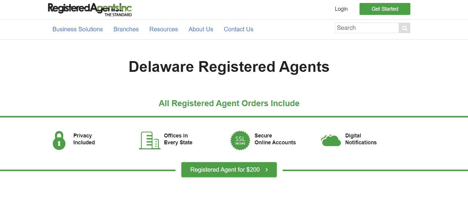 Registered Agent Inc landing page