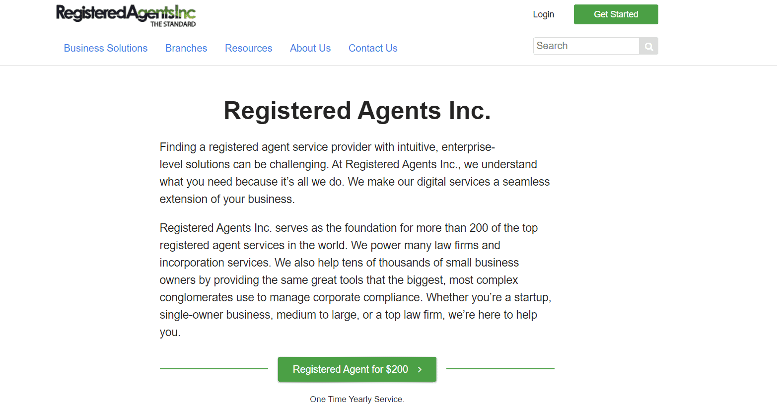 Registered Agents Inc landing page.