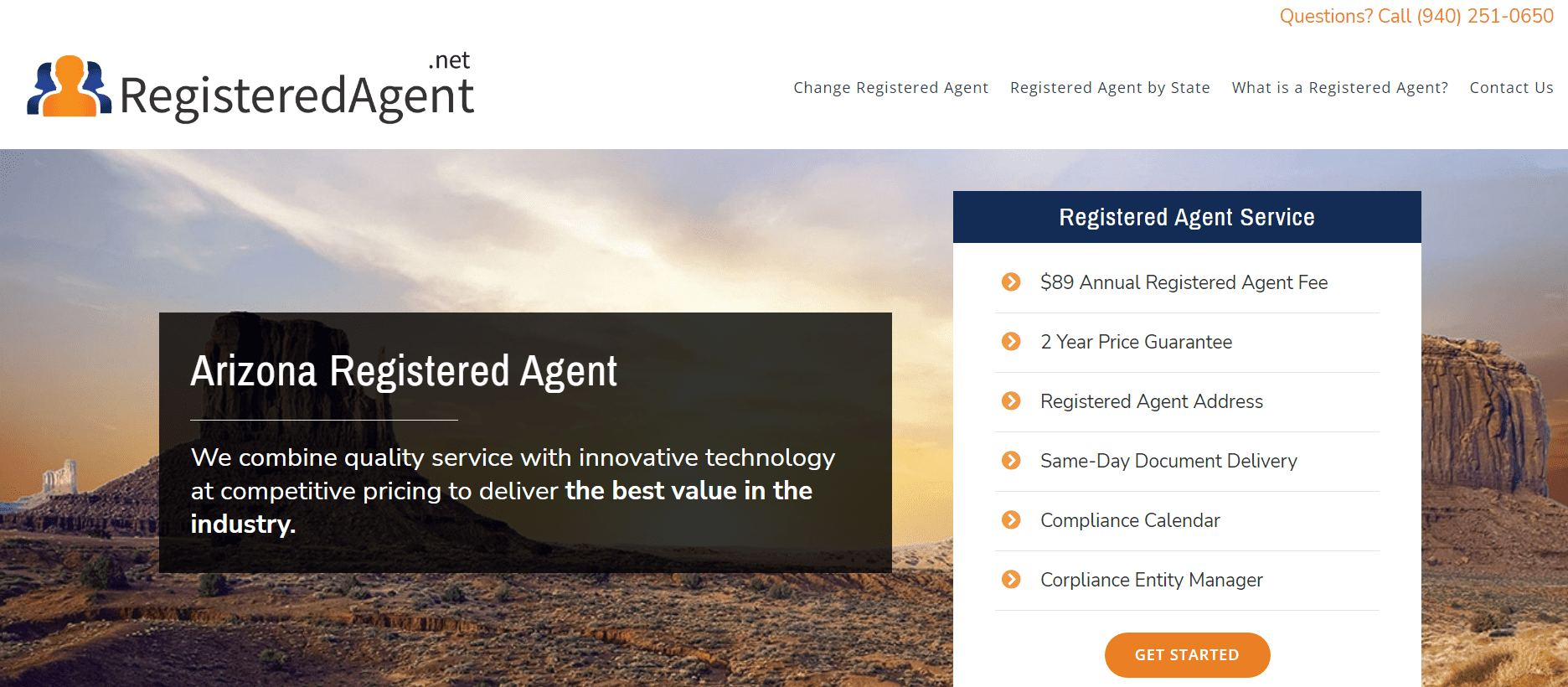 Registered Agent Net landing page.