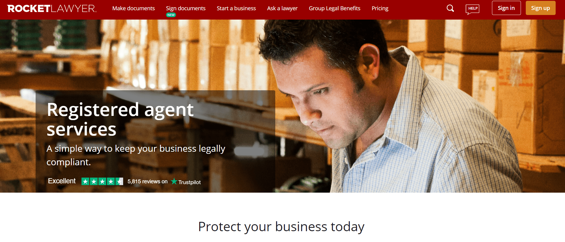 Rocket Lawyer landing page.