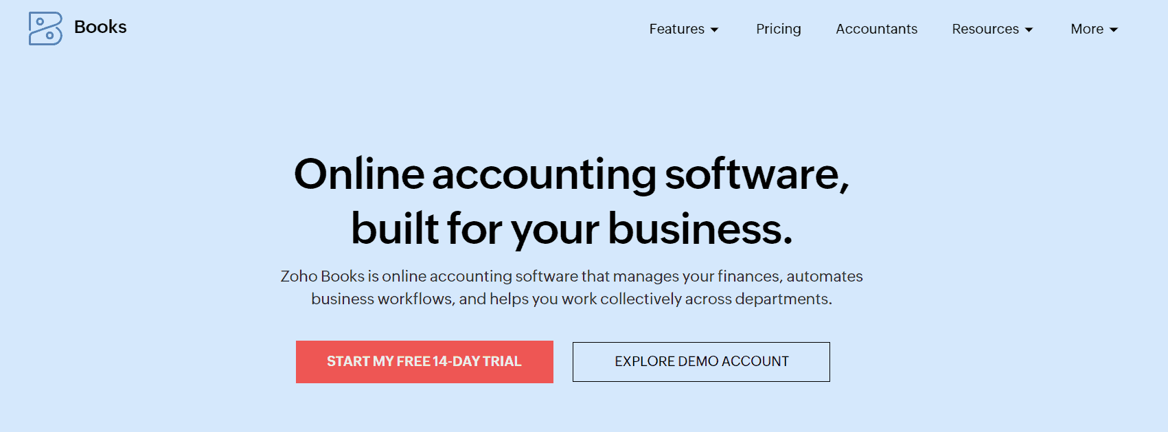 Zoho books landing page